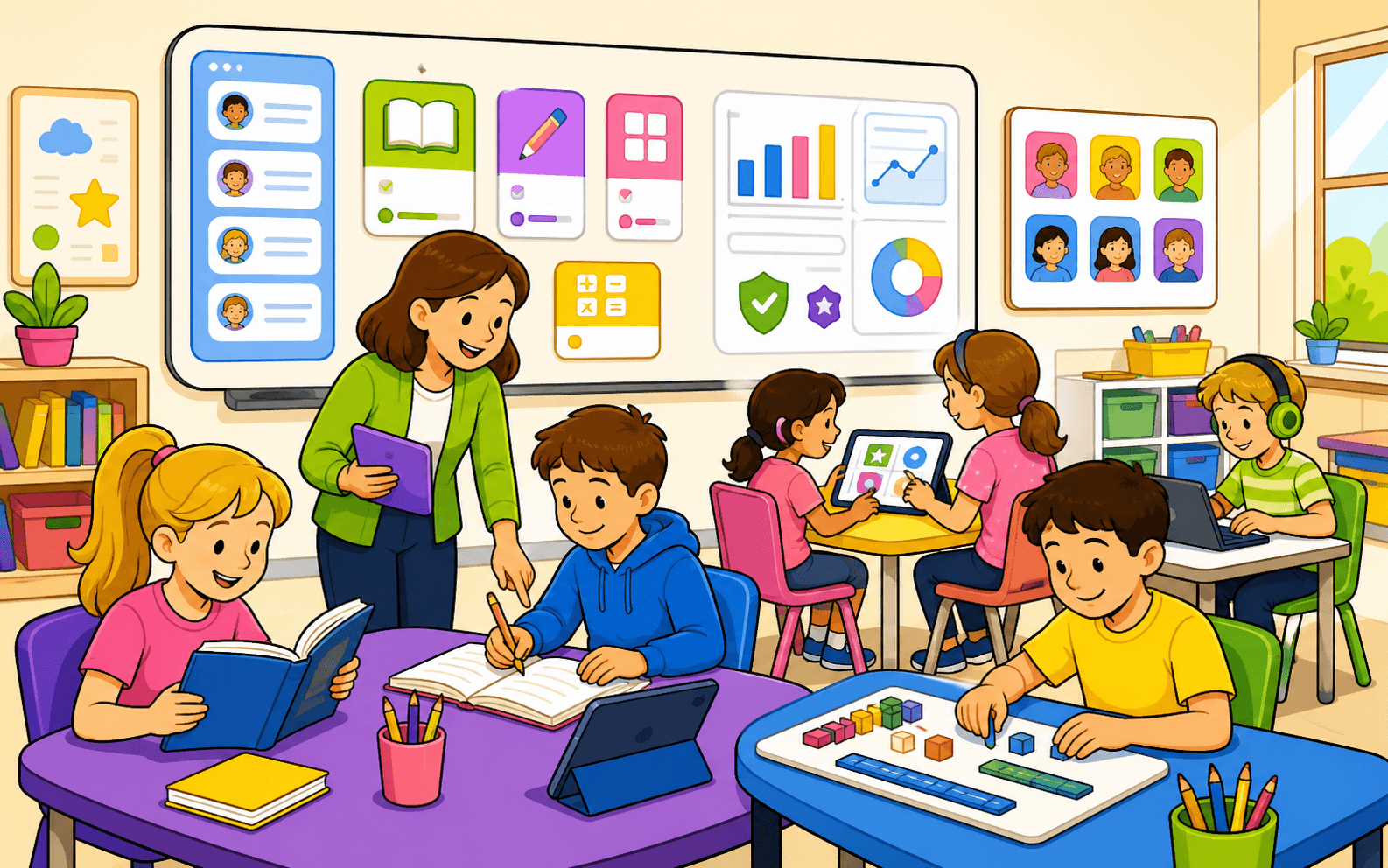 Students and a teacher using TaleTykes during a classroom practice block.